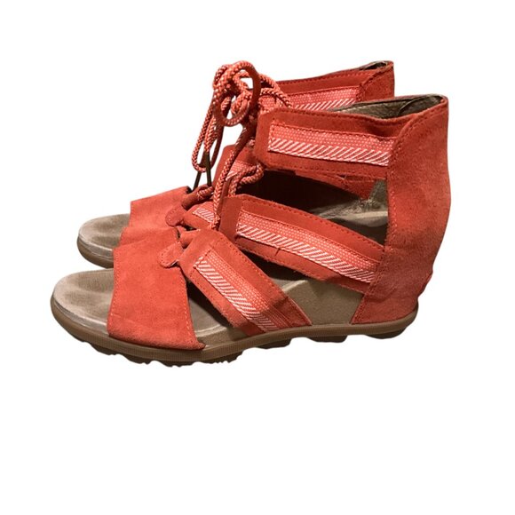 Sorel Wedged Sandals With Lace-Up Closure & Zigzag Straps Womens Size 10 Rugged - Picture 11 of 12